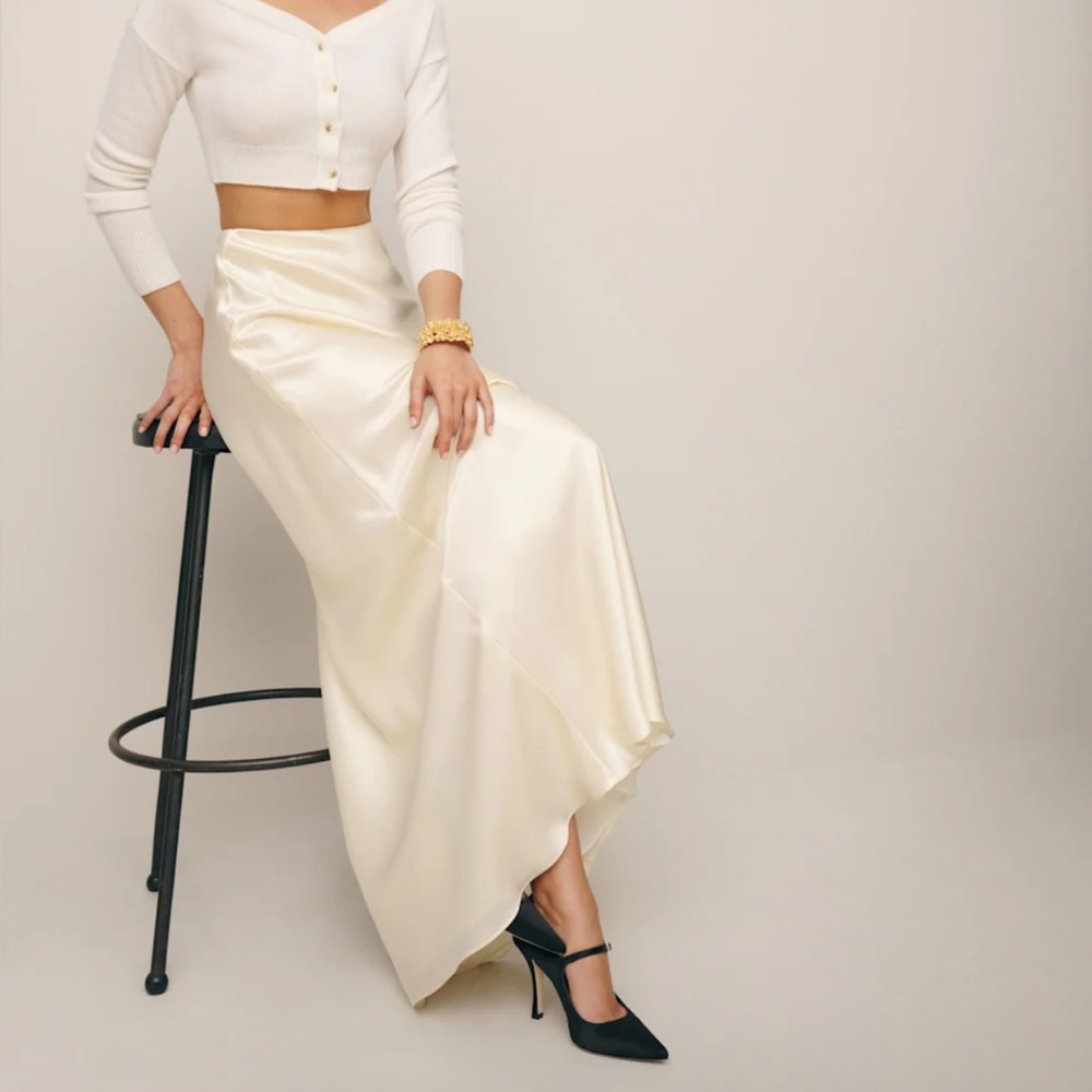 Reformation Cream/ivory/white Bella Satin Maxi Skirt